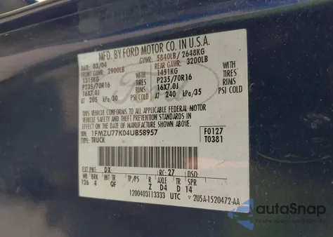 2004 Ford Explorer Sport Trac Adrenalin/Xls/Xlt z USA, uszkodzony, nr VIN 1FMZU77K04UB58957